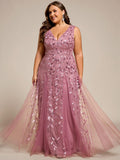 Plus Size A-Line Sparkling Sleeveless Formal Evening Dress with Sequins