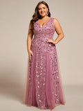 Plus Size A-Line Sparkling Sleeveless Formal Evening Dress with Sequins