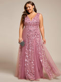 Plus Size A-Line Sparkling Sleeveless Formal Evening Dress with Sequins