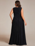 Plus Size A-Line Sleeveless V-Neck Pleated Empire-Waist Formal Evening Dress
