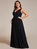 Plus Size A-Line Sleeveless V-Neck Pleated Empire-Waist Formal Evening Dress