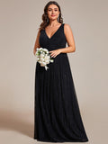 Plus Size A-Line Sleeveless V-Neck Pleated Empire-Waist Formal Evening Dress