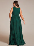 Plus Size A-Line Sleeveless V-Neck Pleated Empire-Waist Formal Evening Dress
