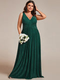 Plus Size A-Line Sleeveless V-Neck Pleated Empire-Waist Formal Evening Dress