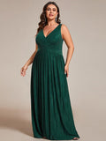 Plus Size A-Line Sleeveless V-Neck Pleated Empire-Waist Formal Evening Dress