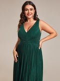 Plus Size A-Line Sleeveless V-Neck Pleated Empire-Waist Formal Evening Dress