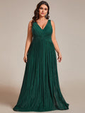 Plus Size A-Line Sleeveless V-Neck Pleated Empire-Waist Formal Evening Dress