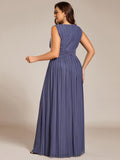 Plus Size A-Line Sleeveless V-Neck Pleated Empire-Waist Formal Evening Dress
