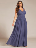 Plus Size A-Line Sleeveless V-Neck Pleated Empire-Waist Formal Evening Dress