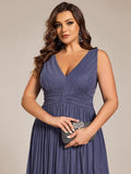 Plus Size A-Line Sleeveless V-Neck Pleated Empire-Waist Formal Evening Dress