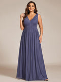 Plus Size A-Line Sleeveless V-Neck Pleated Empire-Waist Formal Evening Dress