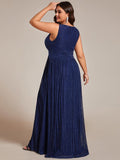 Plus Size A-Line Sleeveless V-Neck Pleated Empire-Waist Formal Evening Dress