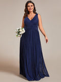 Plus Size A-Line Sleeveless V-Neck Pleated Empire-Waist Formal Evening Dress