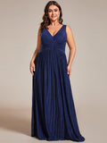 Plus Size A-Line Sleeveless V-Neck Pleated Empire-Waist Formal Evening Dress
