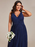 Plus Size A-Line Sleeveless V-Neck Pleated Empire-Waist Formal Evening Dress