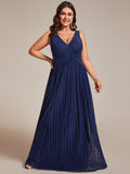 Plus Size A-Line Sleeveless V-Neck Pleated Empire-Waist Formal Evening Dress