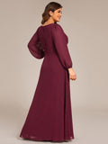 Elegant A-Line Chiffon Empire-Waist Pleated Formal Evening Dress with Long Sleeves