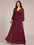 Elegant A-Line Chiffon Empire-Waist Pleated Formal Evening Dress with Long Sleeves