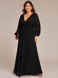 Elegant A-Line Chiffon Empire-Waist Pleated Formal Evening Dress with Long Sleeves