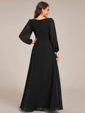 Elegant A-Line Chiffon Empire-Waist Pleated Formal Evening Dress with Long Sleeves