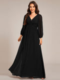 Elegant A-Line Chiffon Empire-Waist Pleated Formal Evening Dress with Long Sleeves