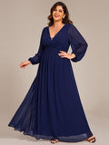 Elegant A-Line Chiffon Empire-Waist Pleated Formal Evening Dress with Long Sleeves