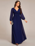 Elegant A-Line Chiffon Empire-Waist Pleated Formal Evening Dress with Long Sleeves