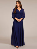 Elegant A-Line Chiffon Empire-Waist Pleated Formal Evening Dress with Long Sleeves