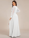 A-Line See-Through V-Neck High Slit Chiffon Formal Evening Dress with Long Sleeves