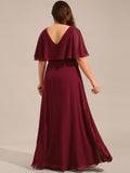 A-Line Plus Size Empire-Waist Chiffon Formal Dress with Half Sleeves