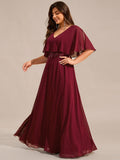 A-Line Plus Size Empire-Waist Chiffon Formal Dress with Half Sleeves