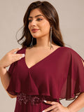 A-Line Plus Size Empire-Waist Chiffon Formal Dress with Half Sleeves