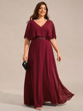 A-Line Plus Size Empire-Waist Chiffon Formal Dress with Half Sleeves