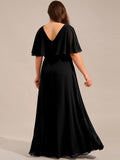 A-Line Plus Size Empire-Waist Chiffon Formal Dress with Half Sleeves