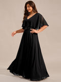 A-Line Plus Size Empire-Waist Chiffon Formal Dress with Half Sleeves