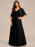 A-Line Plus Size Empire-Waist Chiffon Formal Dress with Half Sleeves