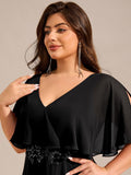 A-Line Plus Size Empire-Waist Chiffon Formal Dress with Half Sleeves