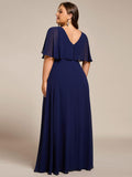 A-Line Plus Size Empire-Waist Chiffon Formal Dress with Half Sleeves