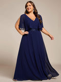 A-Line Plus Size Empire-Waist Chiffon Formal Dress with Half Sleeves