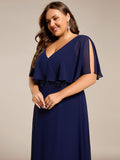 A-Line Plus Size Empire-Waist Chiffon Formal Dress with Half Sleeves