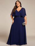 A-Line Plus Size Empire-Waist Chiffon Formal Dress with Half Sleeves