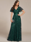 A-Line Illusion V-neck Short Sleeve Sequin Empire-Waist Formal Dress