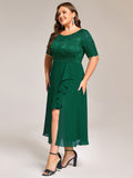 Plus Size A-Line Short Sleeve Scoop Neck Formal Dress with Slit