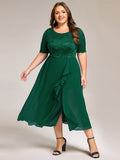 Plus Size A-Line Short Sleeve Scoop Neck Formal Dress with Slit