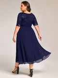 Plus Size A-Line Short Sleeve Scoop Neck Formal Dress with Slit