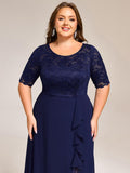 Plus Size A-Line Short Sleeve Scoop Neck Formal Dress with Slit