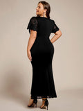Mermaid Plus Size Short Sleeve Pleated V-Neck Formal Dress