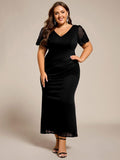 Mermaid Plus Size Short Sleeve Pleated V-Neck Formal Dress