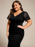 Mermaid Plus Size Short Sleeve Pleated V-Neck Formal Dress