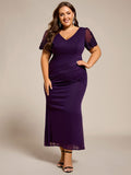 Mermaid Plus Size Short Sleeve Pleated V-Neck Formal Dress